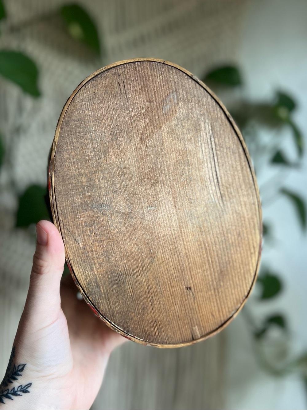 Vintage Scandinavian Folk Art Bentwood Oval Box Heart Floral Trinket Norwegian - Picture 6 of 11